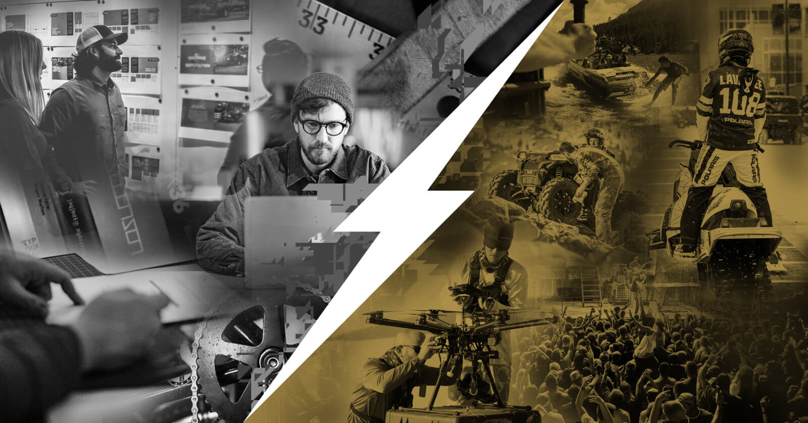 collage graphic of the six speed team executing on various projects